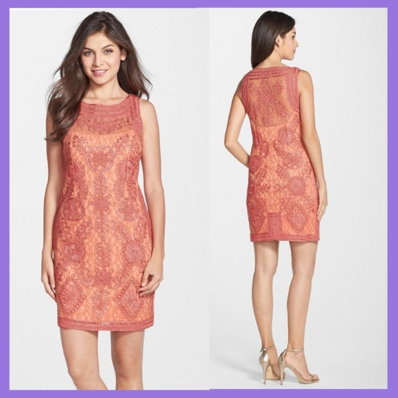 NEW! JS Collections Soutache & Lace Sheath Dress Melon [SZ‎ 4 ] - Picture 2 of 6